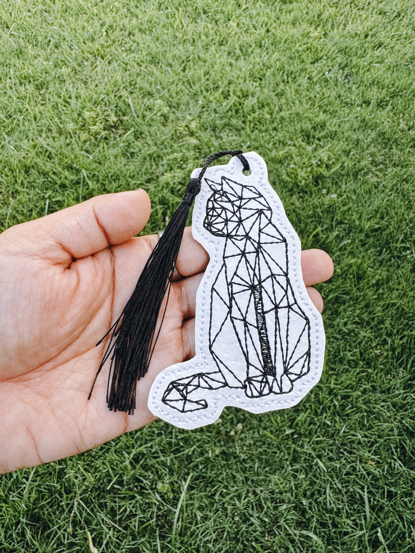 Geometric Cat (White) Vinyl Bookmark